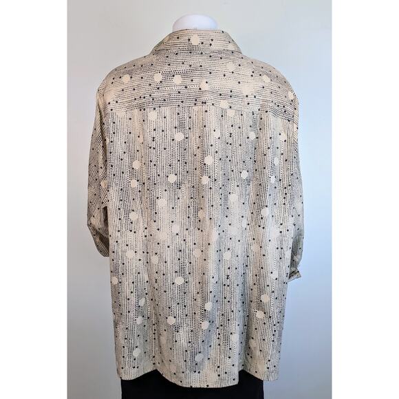 NEW NY Collection Button Blouse Roll Tab Sleeve Stretch Beige Black Dot Size 3X - Picture 6 of 10